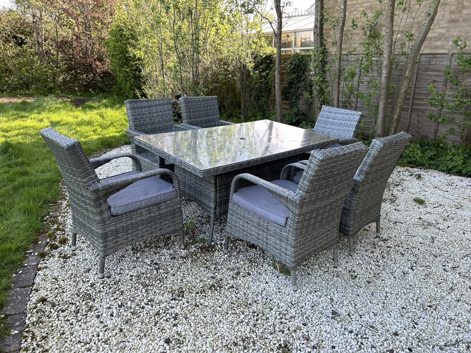 Rattan garden furniture used table and chairs eBay