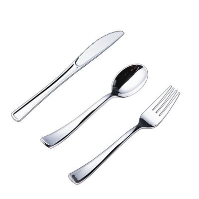 200pcs Plastic Silverware Set, Silver Plastic Cutlery Including