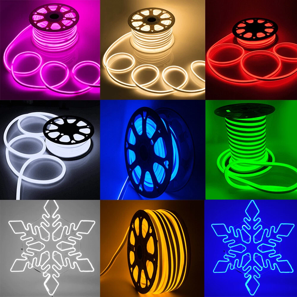 50ft DC 12V/24V LED Neon Rope Light Strip IP67 Waterproof Home Garden Xmas Decor