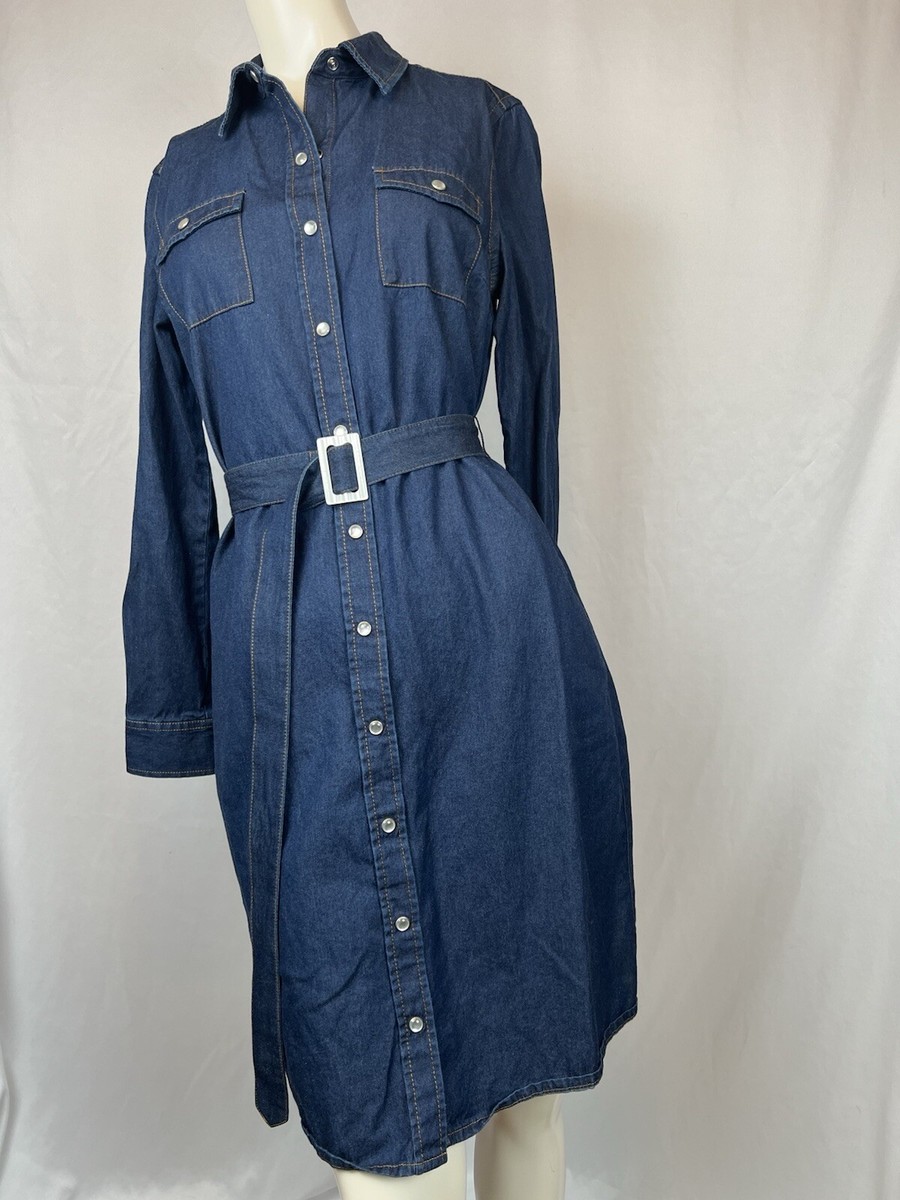 Isaac Mizrahi For Target Cotton Denim Belted Dress With Pearl
