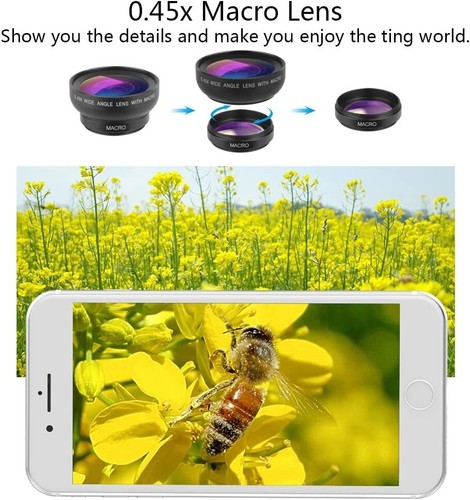 Apexel Universal Phone Camera Lens Kit 0.45X Grand Angle 140 ° + 12.5X Macro ... - Photo 5/8
