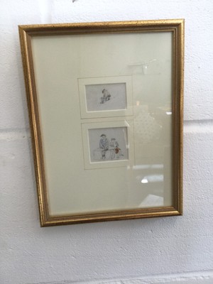 Mary Sale ''Zwei Männer im Gespräch'' gerahmte Aquarellskizzen