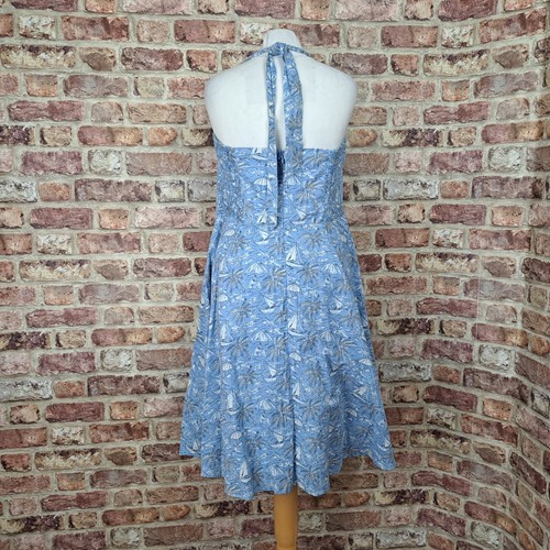 Laura Ashley Dress Blue Floral UK 14 Fit Flare Lined Below Knee Halter Neck - Picture 10 of 12