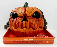 Animated Spooky Pumpkin Jack-o-Lantern Pop Up Skull Halloween Horror Sound LED's