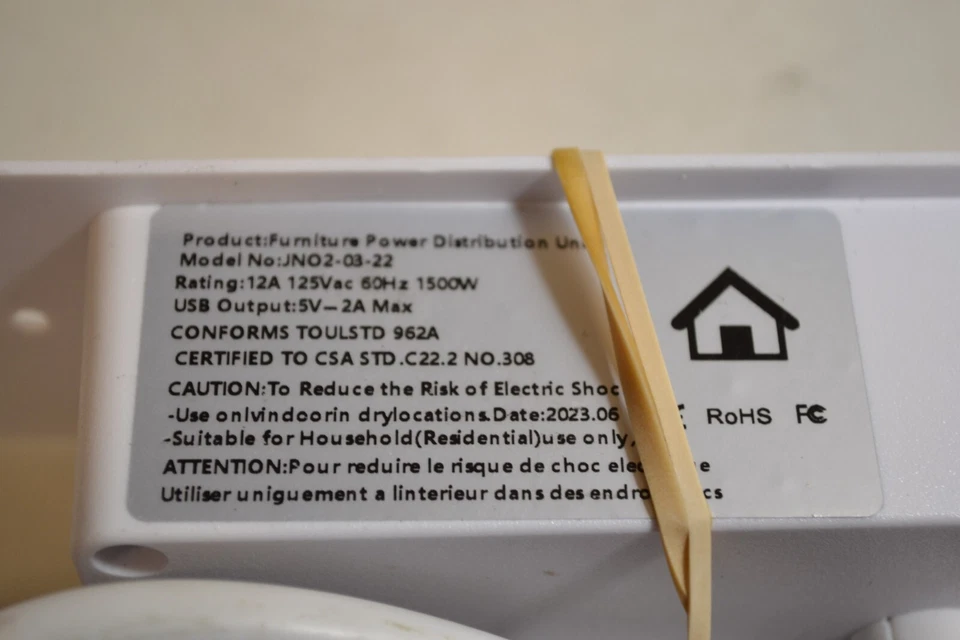 Furniture Power Distribution Unit JN02-03-22 WHITE 2 Outlet, 2  USB - Image 2 of 3