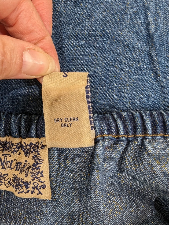 Women's Vintage Tantrums Gold Glittery Denim Skirt W/ Embroidered