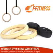WOODEN GYM RINGS COPPIA ANELLI DA GINNASTICA CINGHIE REGOLABILI CROSSFIT FITNESS