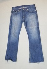 True Religion Mens World Tour Straight Blue Distressed Jeans Size 36 Made In USA