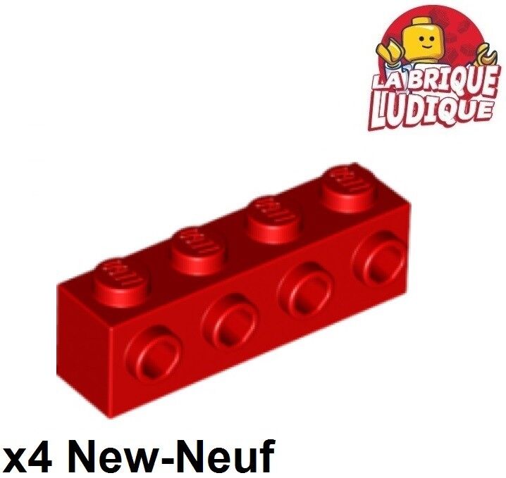 Lego 4x Brick Modified 1x4 4 Studs On 1 Side Red/Red 30414 New