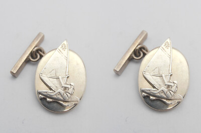Windsurfing: 925 Silver Cufflinks - Wind Surf - Surfer - Windsurfer - Board -