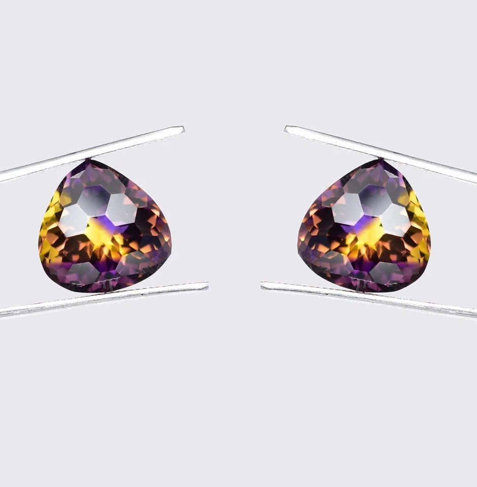 1 Par 14 x 14 MM Natural Bicolor Bolivia Ametrino Piedras Preciosas Sin Tratar Certificadas Foto 4 de 4