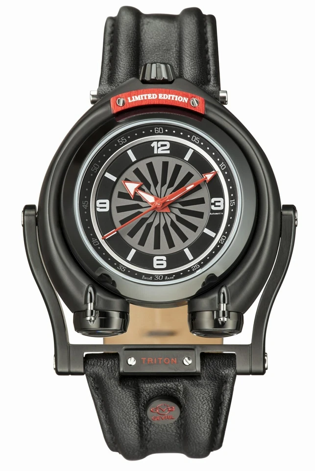 Reloj Hombre Gv2 By Gevril 3401 Triton Automático Edición Limitada Cuero Negro