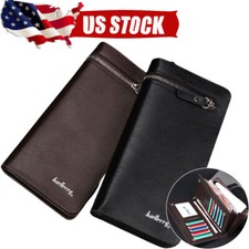 Men Long Wallet Bifold Leather Clutch Checkbook Purse Phone Handbag/Card Holder
