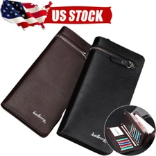 Men Long Wallet Bifold Leather Clutch Checkbook Purse Phone Handbag/Card Holder 
