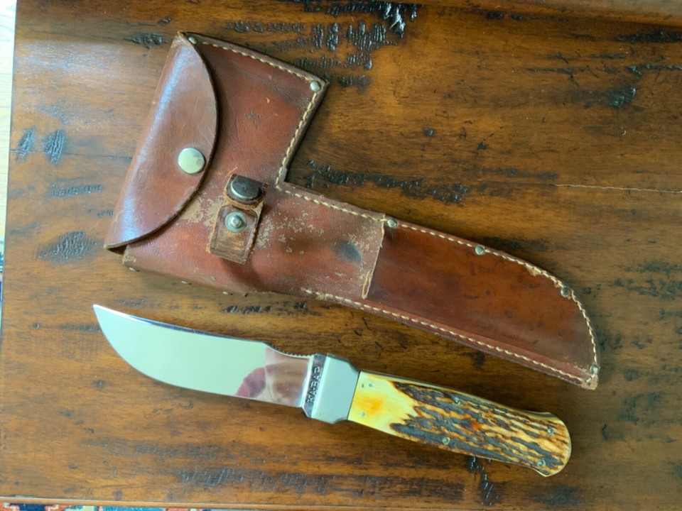 Vintage KABAR Knife Hatchet Combo w/ Stag Handle Leather Sheath eBay