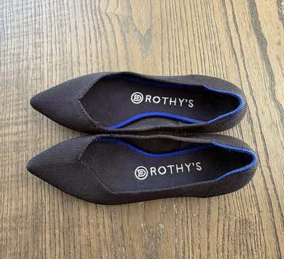Rothy's Black The Point II Knit Honeycomb Pointed Toe Ballet Flats Size W 7.5