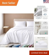 Queen Sheet Set - Luxury 600 Thread Count Sateen, 100 Cotton Deep Pocket Que...