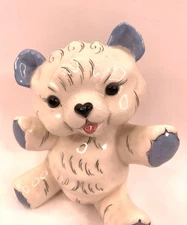 Vintage Kay Finch Pottery Bear Figurine 6" Blue Accents California Art Pottery