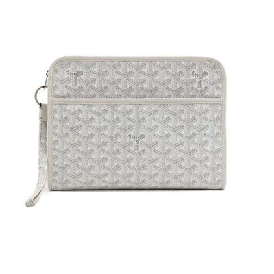 Goyard weiße Toilettenkoffer Clutch mit sesamweißem Schlüsselanhänger Riemen 153596479