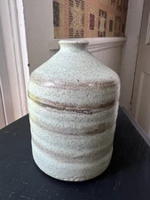 VTG Mid Century Stoneware Bud Vase Artist Signed Dated "65" Neutral Boho 4.75”