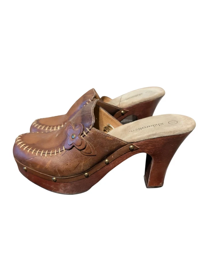 Vintage Y2K 90s Chunky Xhilaration Platform Brown leather mule clogs heel 7 - Image 2 of 4