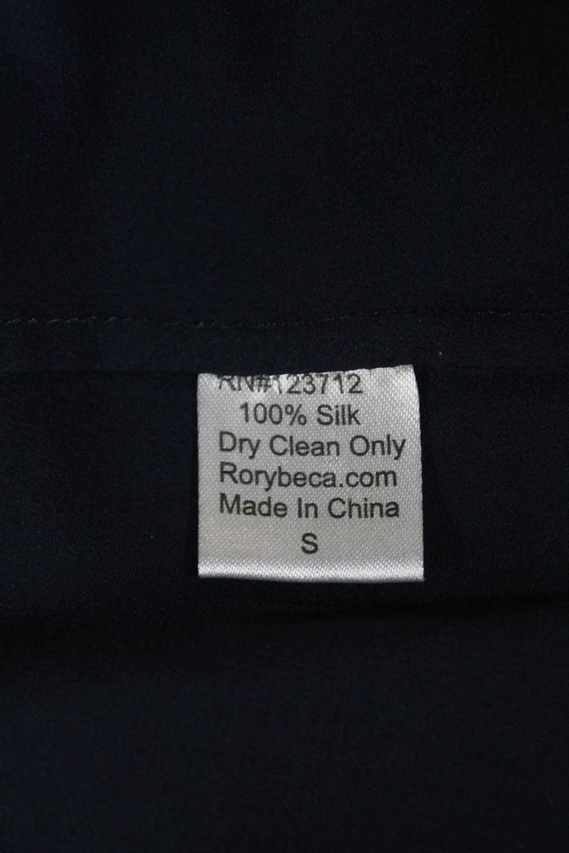 Blusa Top Azul Rory Beca Mujer Seda Sin Mangas Cuello en V Con Botones Talla S Foto 4 de 4