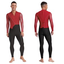 Men Bodysuit Lapel Dancewear Patchwork Jumpsuit Rhinestones One-Piece Salsa