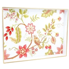 Decorative Serving Tray with Handles, White Lacquered Coffee Table Tray for O...