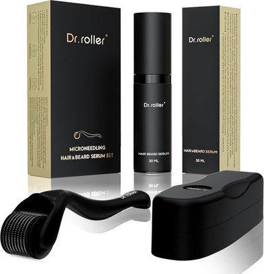 Bartroller Set 0,5mm mit Bartöl-Serum für Haarwuchs Männer Frauen