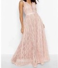 Lucy Wang Blush Pink Lace Overlay Maxi Dress Formal Wedding New Tags L