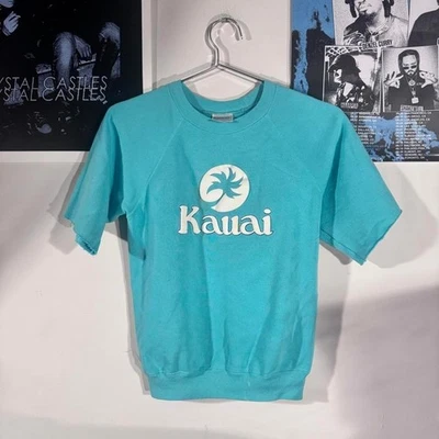 Vintage late 80s Kauai Hawaii blue crewneck chopped sleeves Size S Beach wear - Image 1 of 4