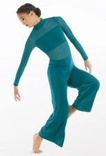 Balera Dance Costume  Teal Culotte Unitard with Mesh MJ11187 Adult Small