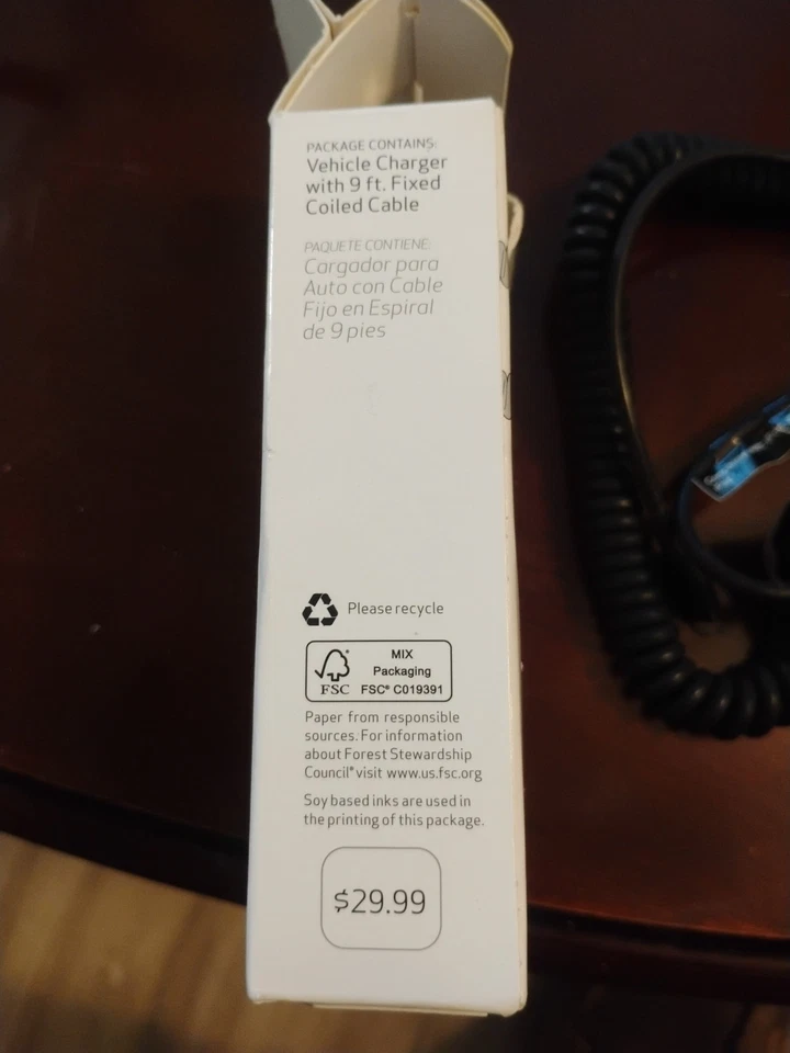 Cargador de vehículo Verizon 9 ft cable en espiral conector Lightning certificado MFi Foto 4 de 4