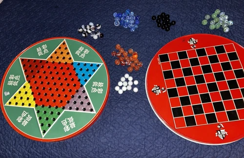 VINTAGE OHIO ART 2 In 1 CHINESE & REGULAR CHECKERS 12" ROUND GAME METAL TIN