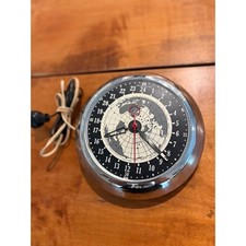 Mastercrafters 24 Hour World Time Clock Vintage Chrome Electric Wall Map Works