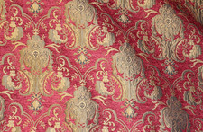 Damask, Chenille,Upholstery,Drapery Fabric, Sold by the Yard 58" Wide Red/Gold 