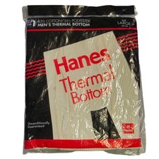 Vintage Hanes Men Thermal Bottom Large 38-40 Waffle Knit Off White 1994 NIP
