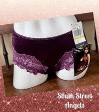 VINTAGE OLGA 23139 MERLOT SATIN LOW-RISE HIPSTER BRIEF PANTIES with LACE MEDIUM