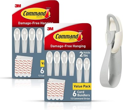 Command Cord Bundlers 12 Gray Bundlers and 24 Command Strips