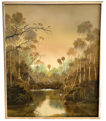 Vintage Signed 1982 Joan Arnold Florida Everglades Landscape Oil Painting
