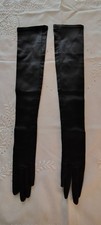 Vintage Kay Fuchs Satin Stretch Size Small Black Rhinestone button Gloves