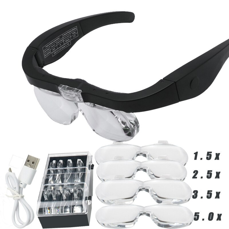 Lunettes loupes de précision avec 5 lentilles interchangeables et éclairage LED rechargeable