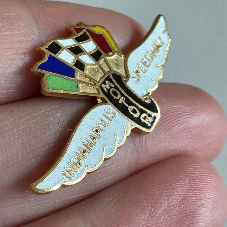 Vintage 1960s 1970s Indianapolis Motor Speedway Wings Flags Enamel Lapel Pin - Image 2 of 3