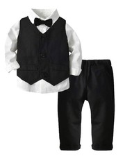 Boy Clothes Suit Gentleman Wedding Outfits, Formal Dress Shirt Bowtie Vest Pa...