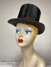 Antique Original Mens Beaver Fur "Keebler Philadelphia" Black Top Hat AS IS