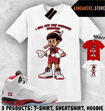 Shirt Match AJ 5 OG Fire Red 2025 Sneaker Matching Sneakerhead Pinocchio T-Shirt