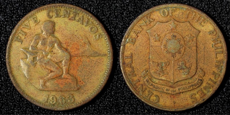 Philippines Brass 1963 5 Centavos F+ KM# 187 (28 110)