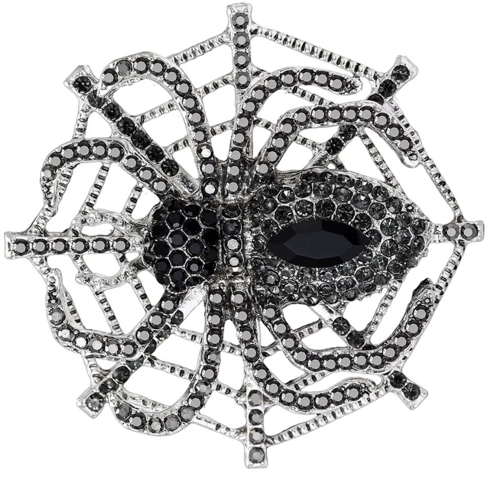 Большая винтажная брошь-паук на Хэллоуин серебристого тона со стразами булавка ювелирный подарок - Изображение 3 из 4