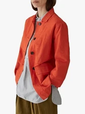 Toast Cotton Linen Workwear Jacket Size 18 Spiced Orange Pockets Collared Canvas