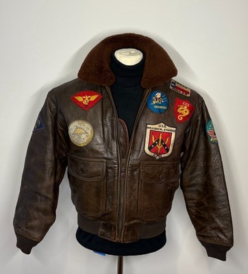 AVIREX G-1 | Brown Leather Flight Bomber Jacket Fur Collar | Top